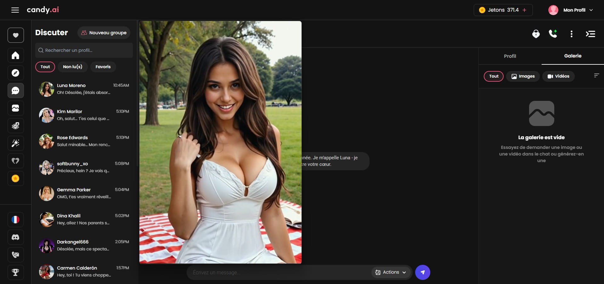 Candy AI review — meeslepend chatgesprek met Luna