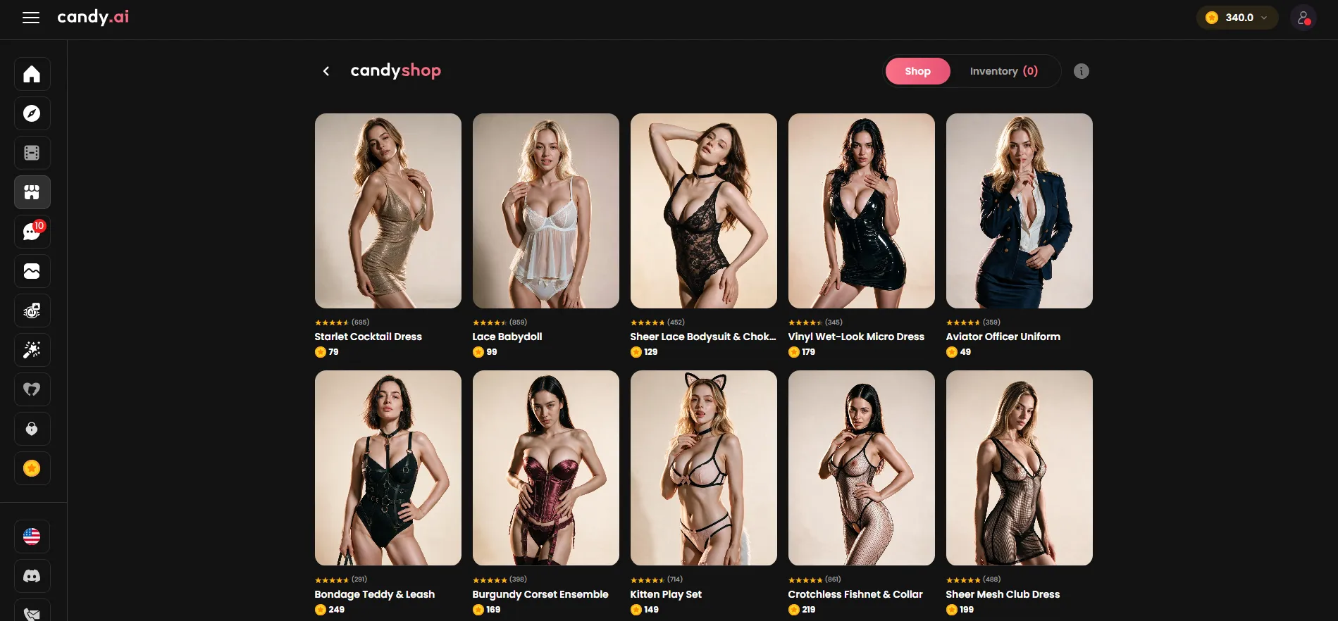 CandyShop — de outfitcatalogus met de prijzen in tokens