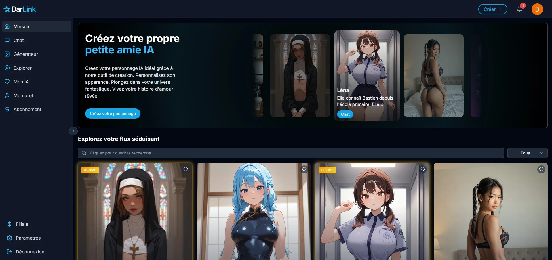 DarLink AI review — home-interface en Hentai-galerij