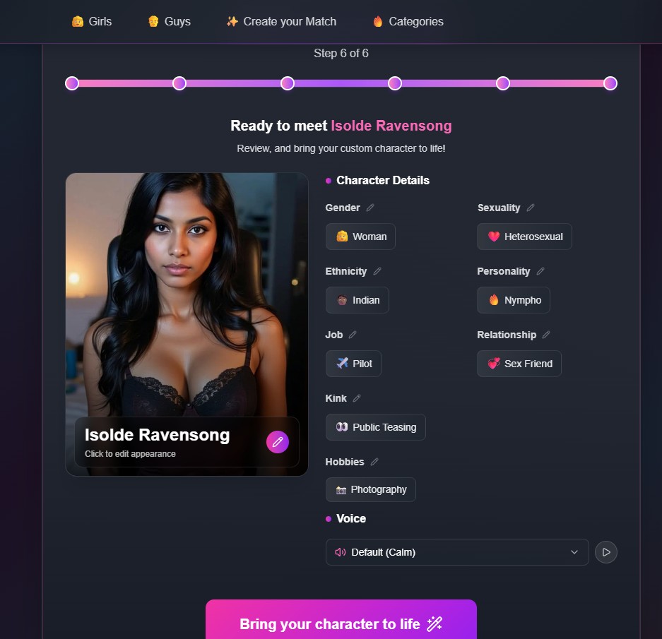 FlirtCam.AI review — gedragsparameter-selectie