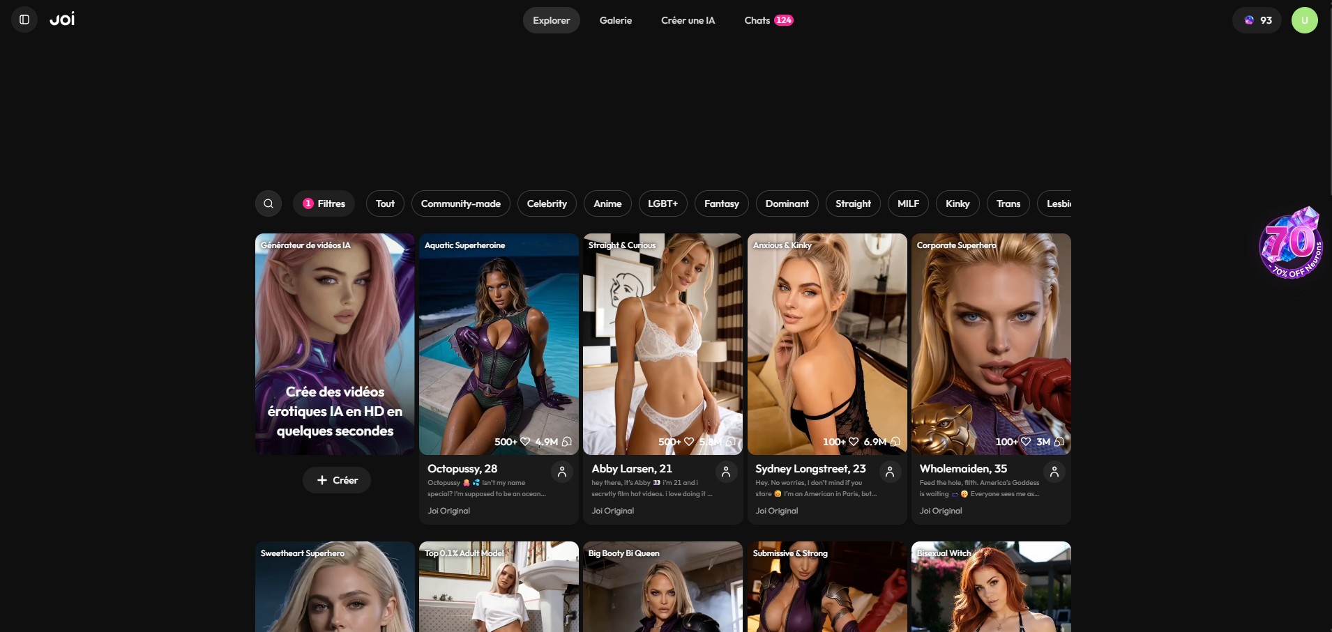 Joi AI: personagegallerij, startpunt naar de generator
