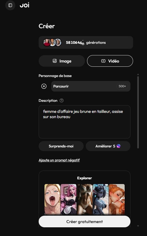 Joi AI: beeldcreator interface, modus Afbeelding geselecteerd