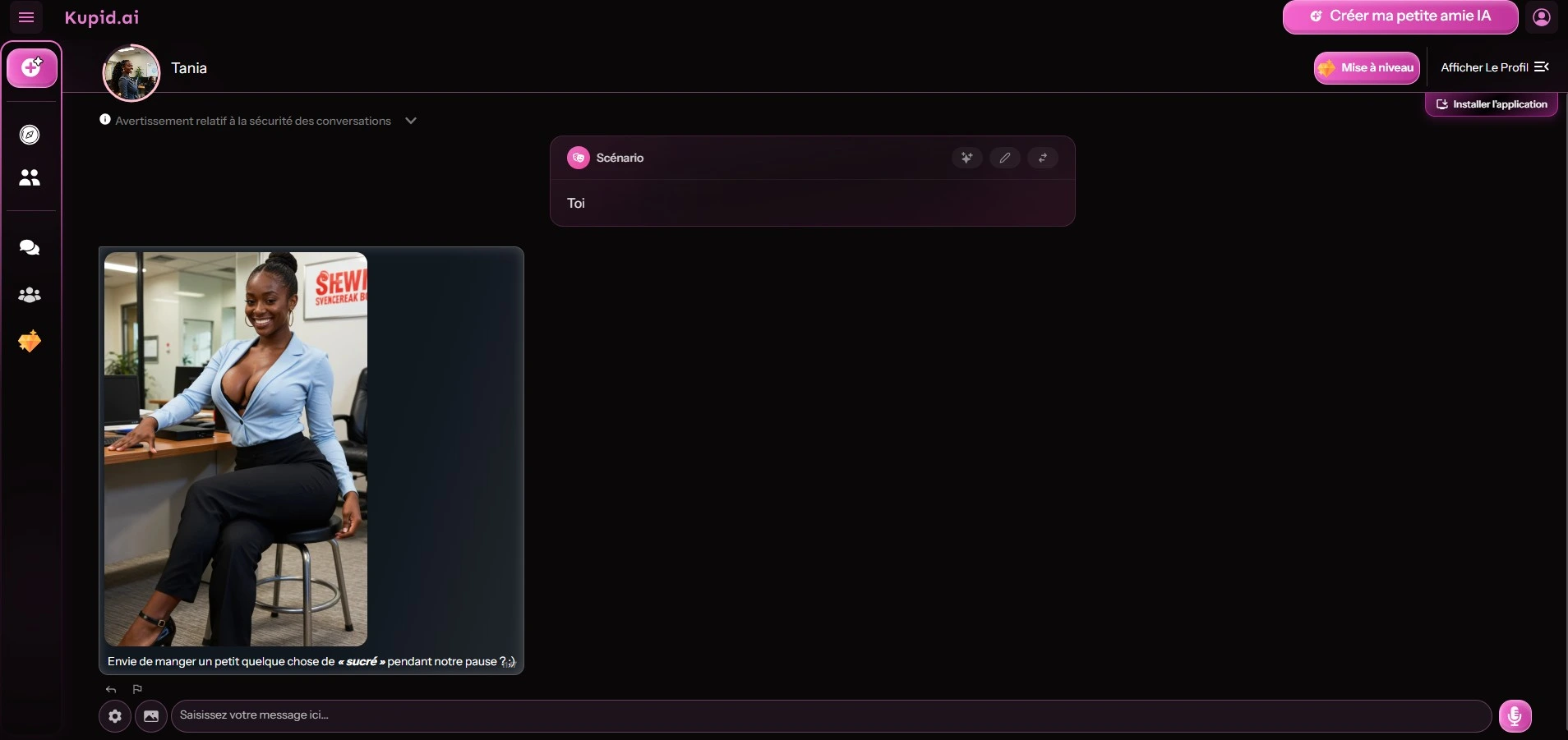 Kupid AI review — Tania programmeert een pikant beeld in chat