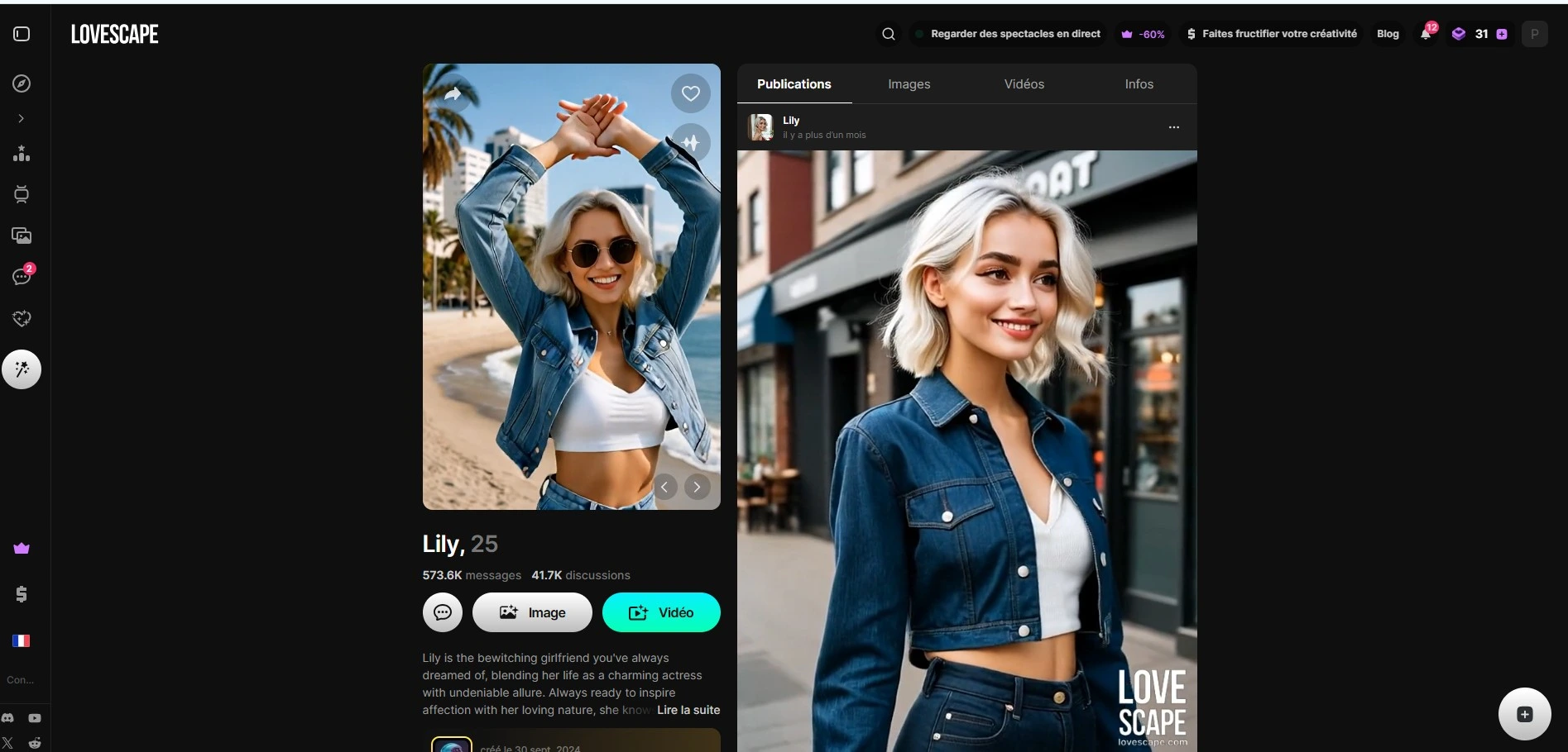 Lovescape review — Lily-profiel in Insta-stijl met 573k berichten