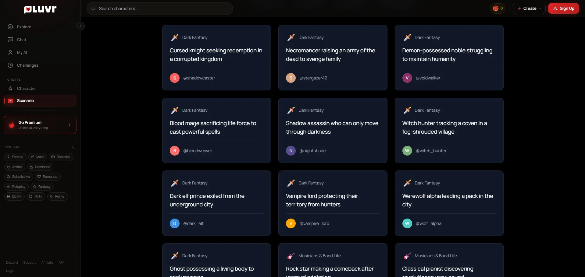 Luvr AI Scenario Builder interface