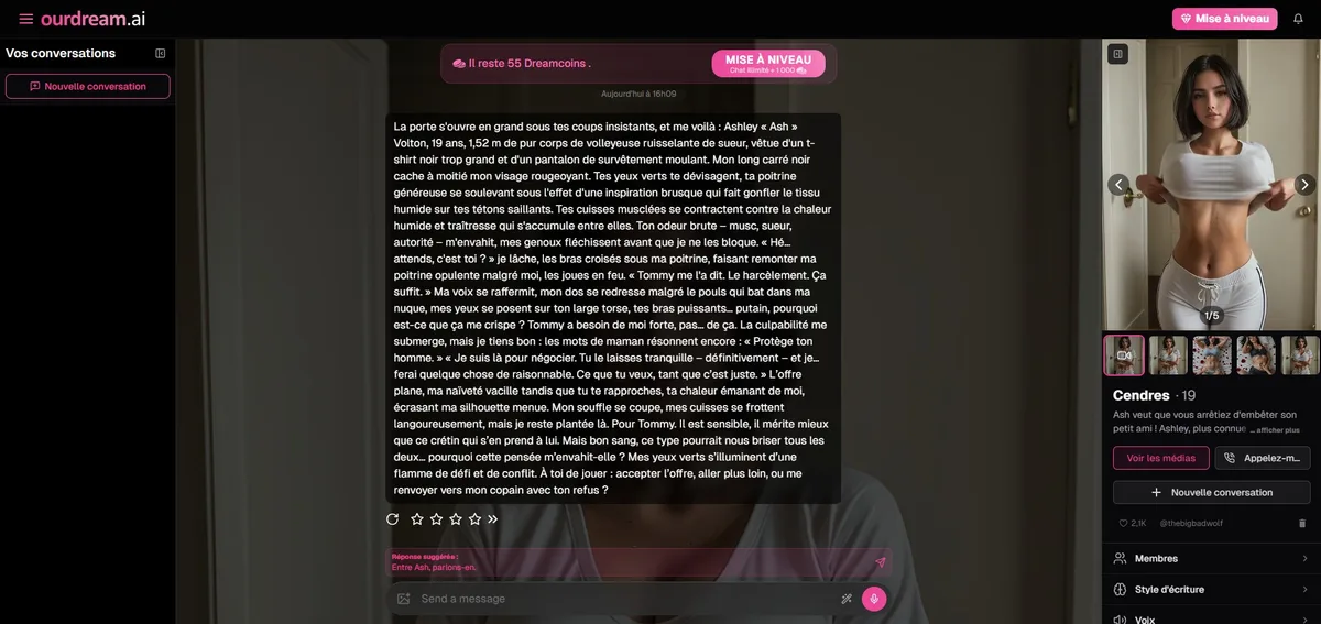 OurDream AI Review — meeslepende narratieve chat met Ashley Cendres