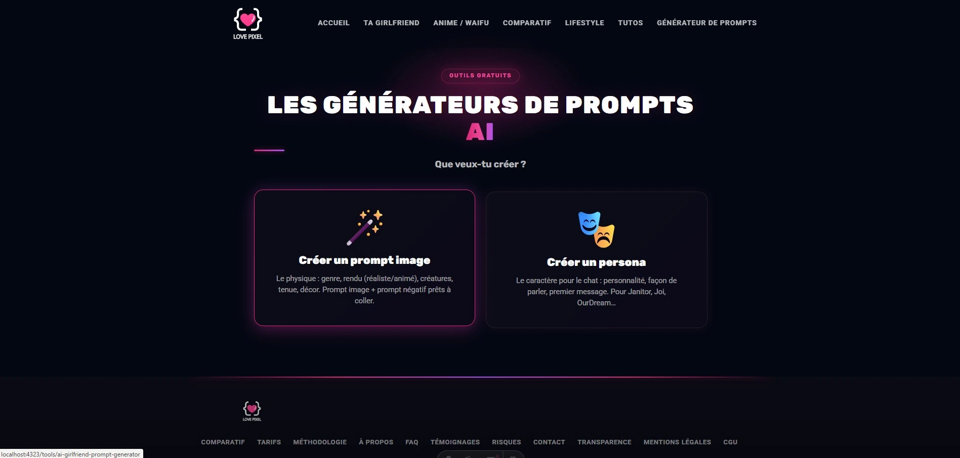 De AI girlfriend-promptgenerator van love-pixel