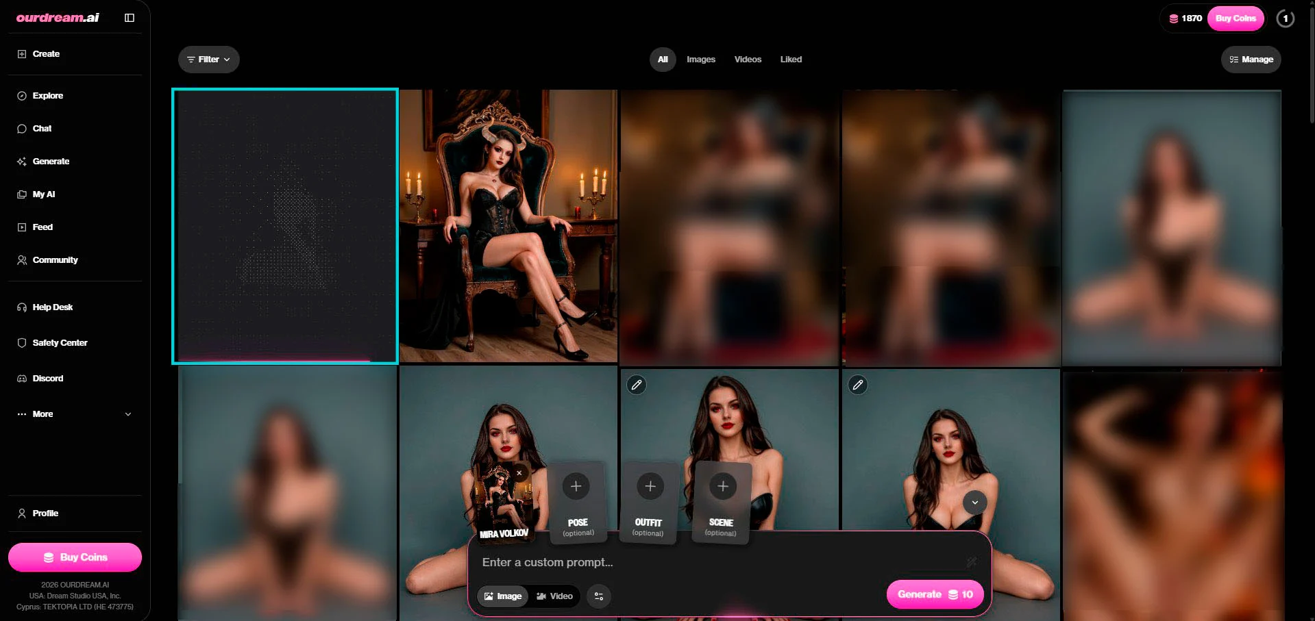 OurDream AI: de galerij met de generaties van het personage
