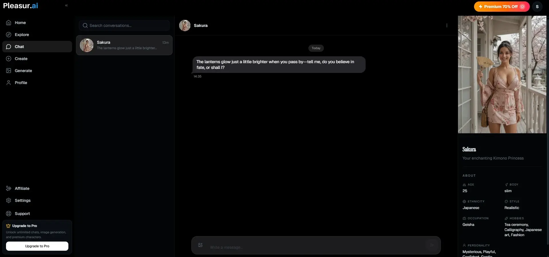 Pleasur AI review — interface en personagecatalogus