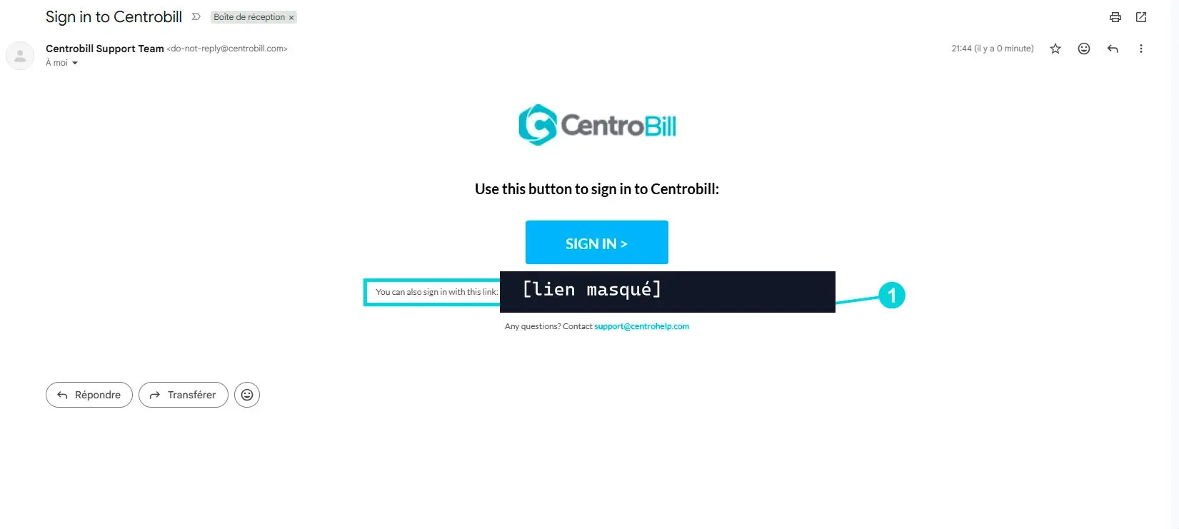 Centrobill e-mail: Sign in-knop