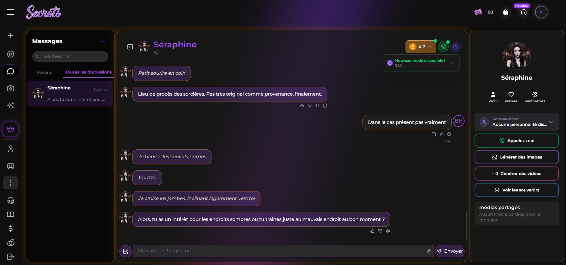 Secrets AI review — meeslepende narratieve chat met Séraphine
