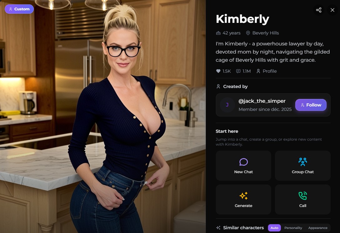 Secrets AI review — personage-kaart Kimberly, 42, Beverly Hills